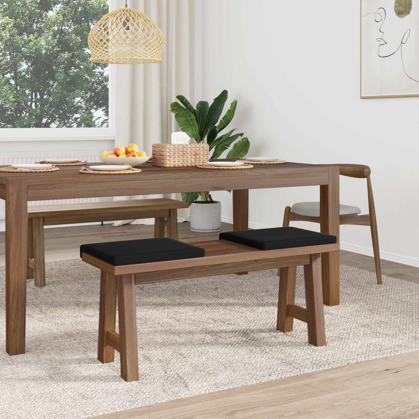 Bænkpude 2 stk. Textureret Velour Sort Dybde 35 cm