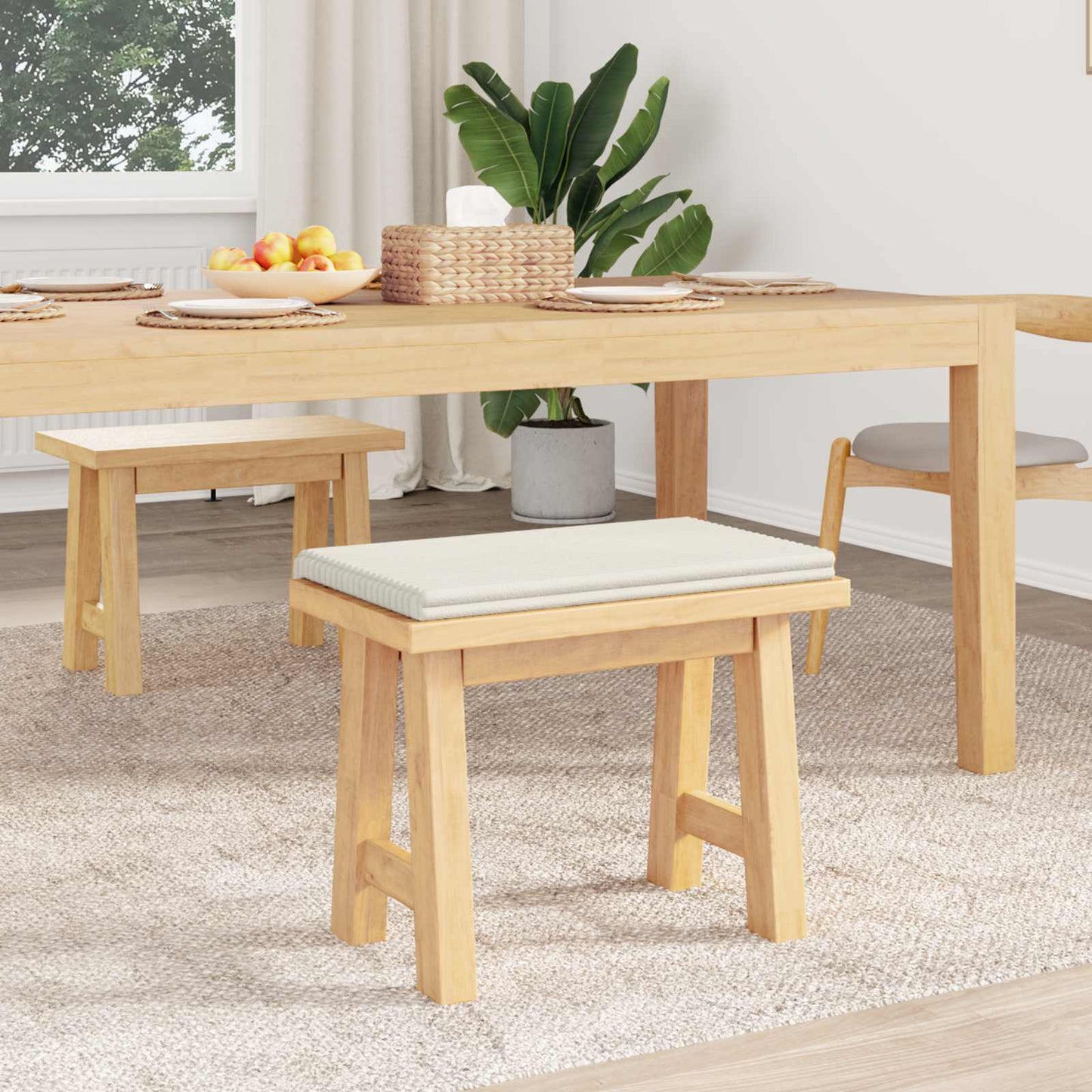 Bænkpude Plush Corduroy Cremefarvet Dybde 35 cm
