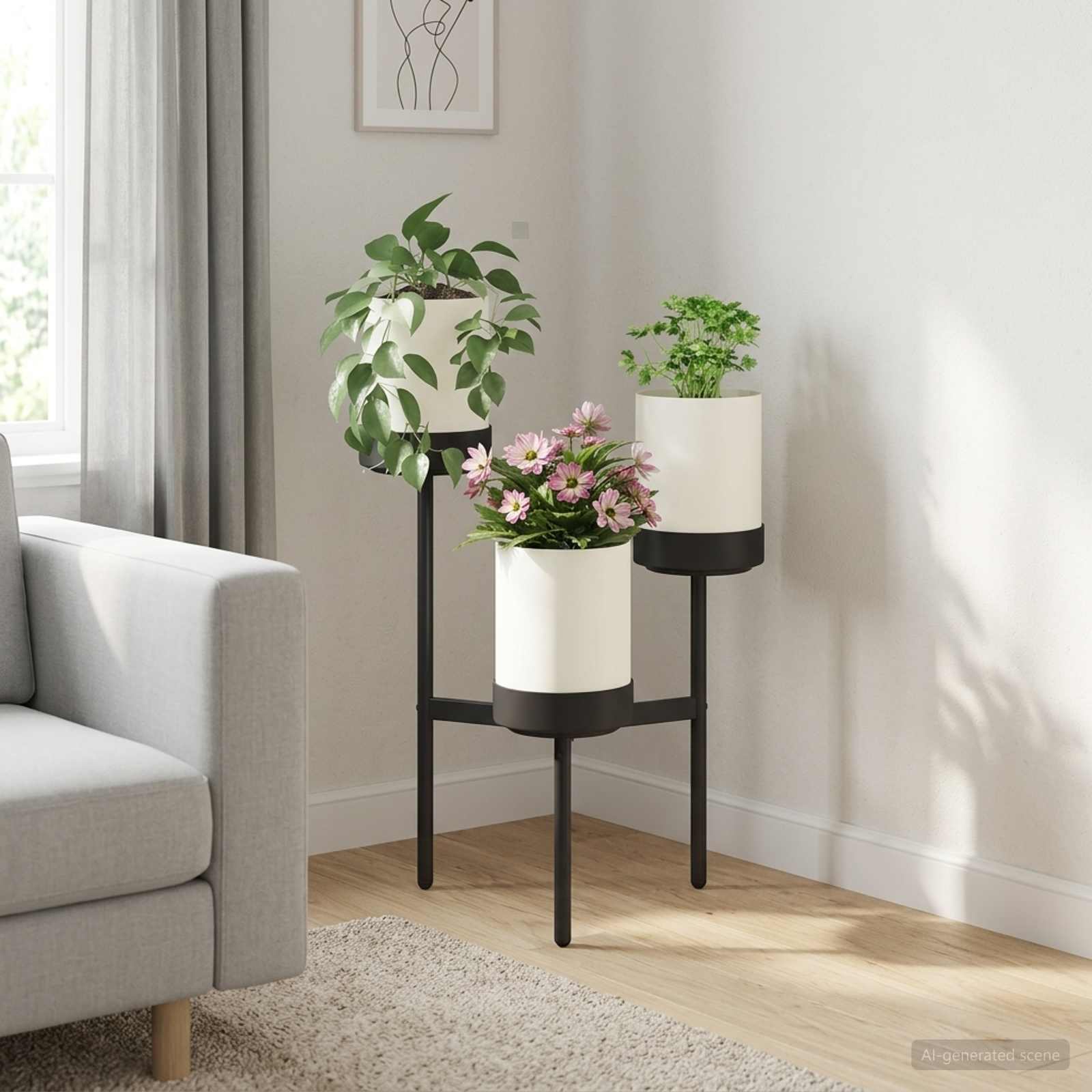 Blomsterstativ hvid 54 x 49 x 81 cm i PP og stål