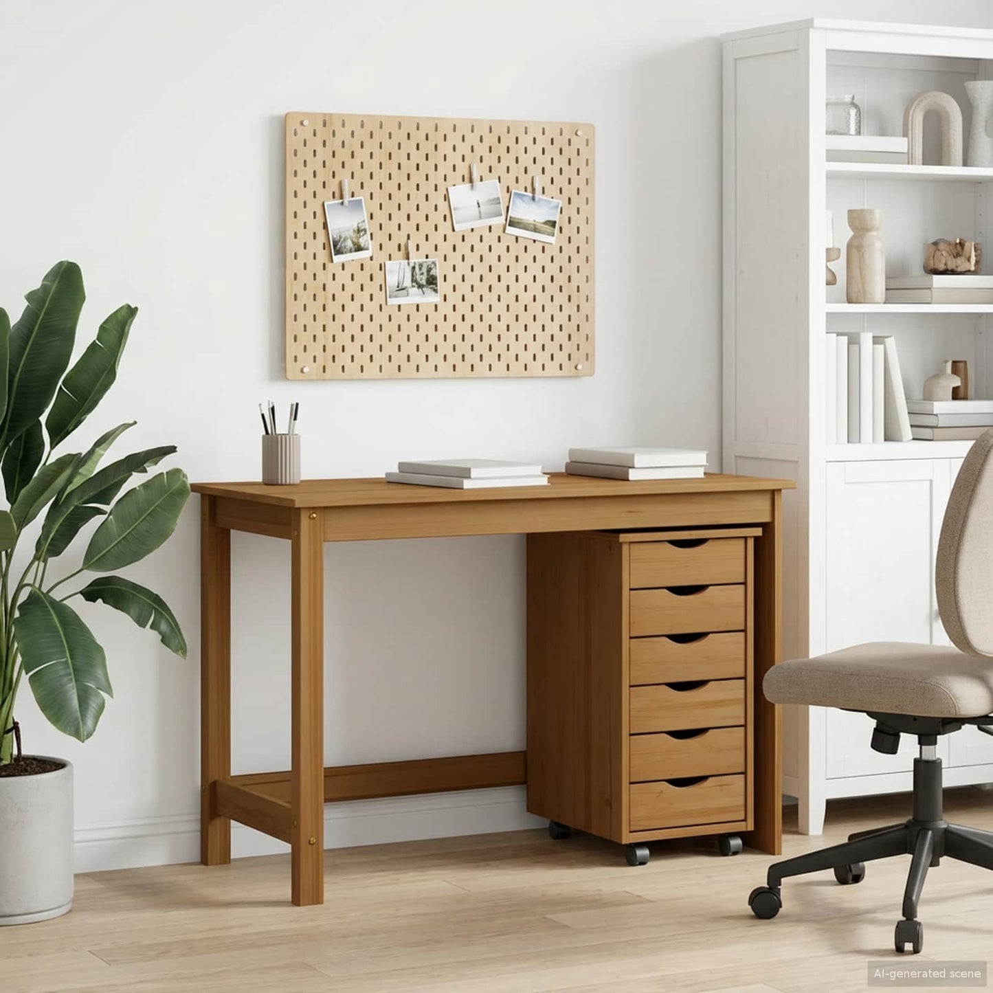 Skrivebord og rullevognsæt MOSS 2 pcs HonningBrun