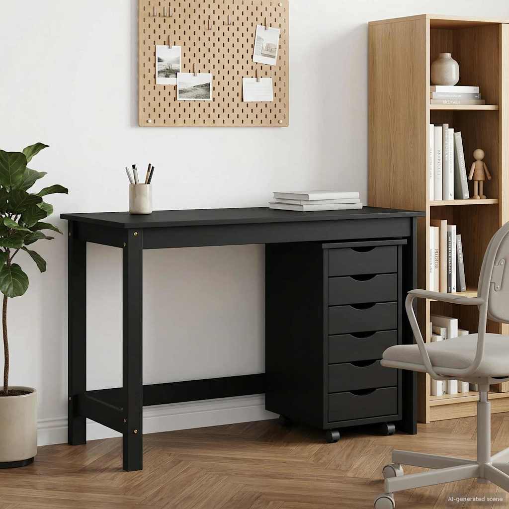 Skrivebord og rullevognsæt MOSS 2 pcs Sort
