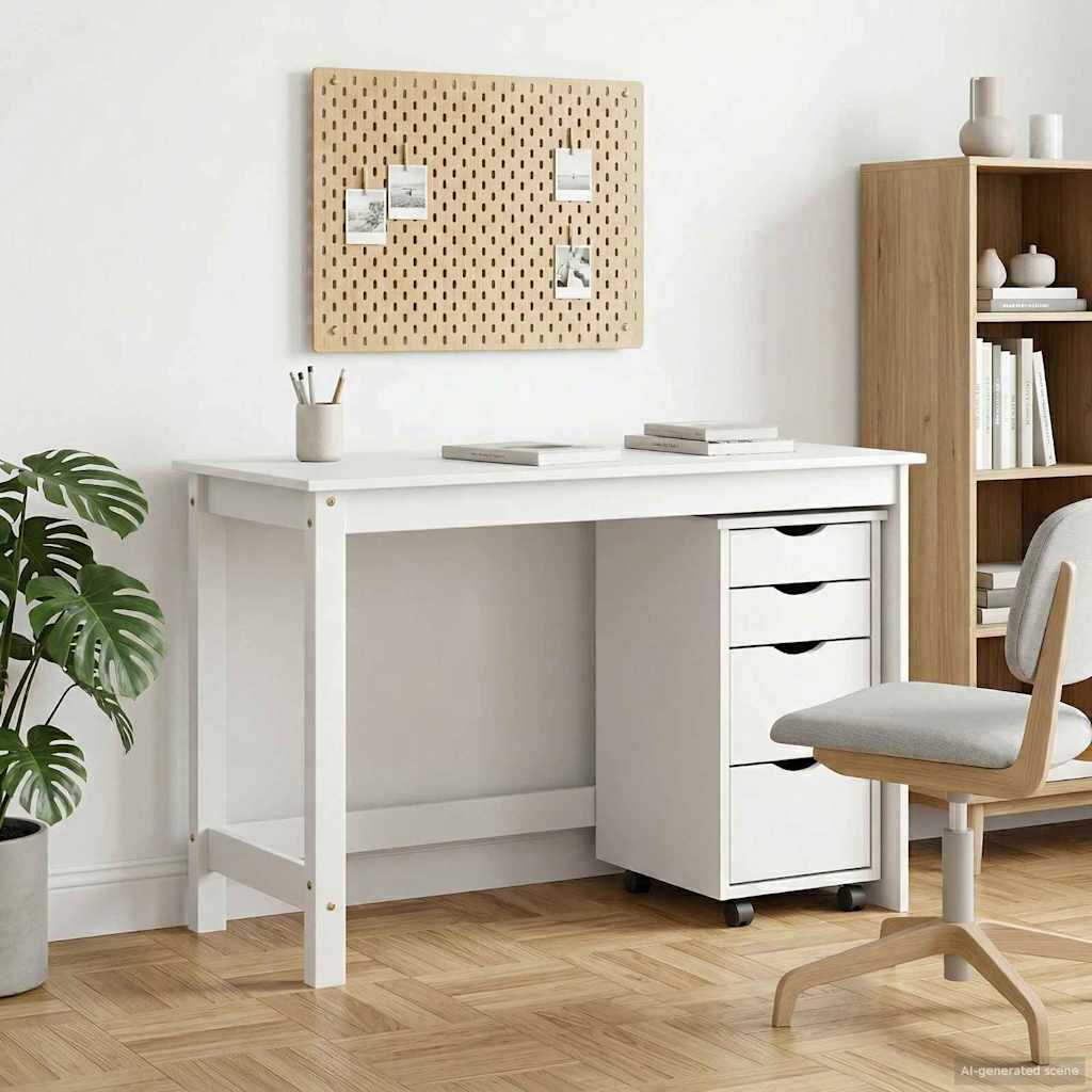 Skrivebord og rullevognsæt MOSS 2 pcs Hvid