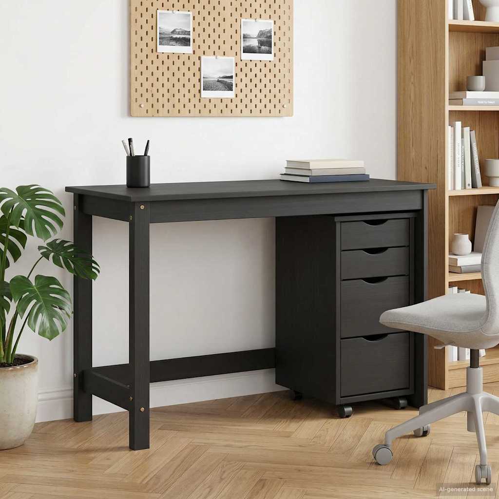 Skrivebord og rullevognsæt MOSS 2 pcs Sort