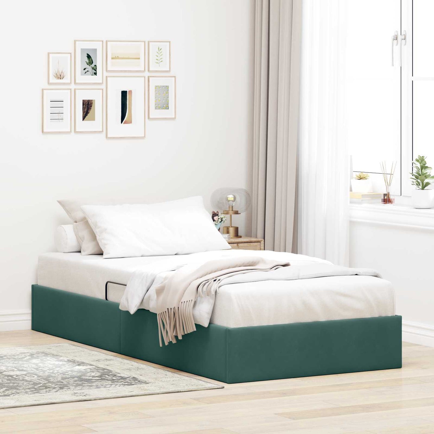 Ottoman Sengestel med opbevaring Mørkegrøn 90 x 190 cm Fløjl