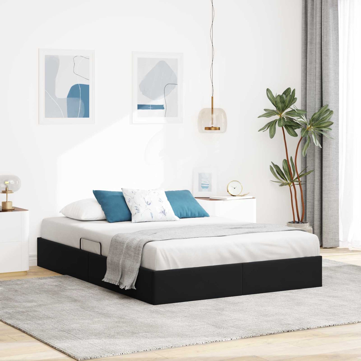 Ottoman Sengestel med opbevaring Sort 140 x 190 cm Fløjl