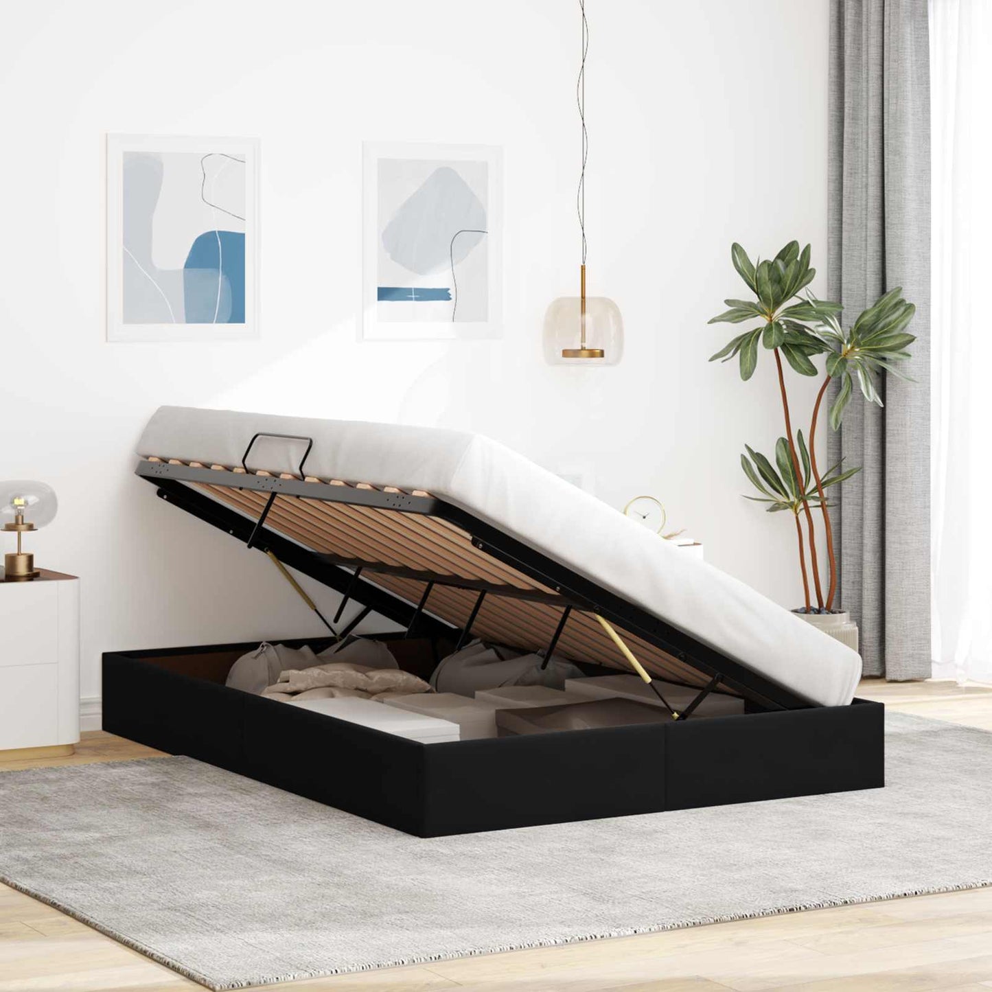 Ottoman Sengestel med opbevaring Sort 140 x 190 cm Fløjl