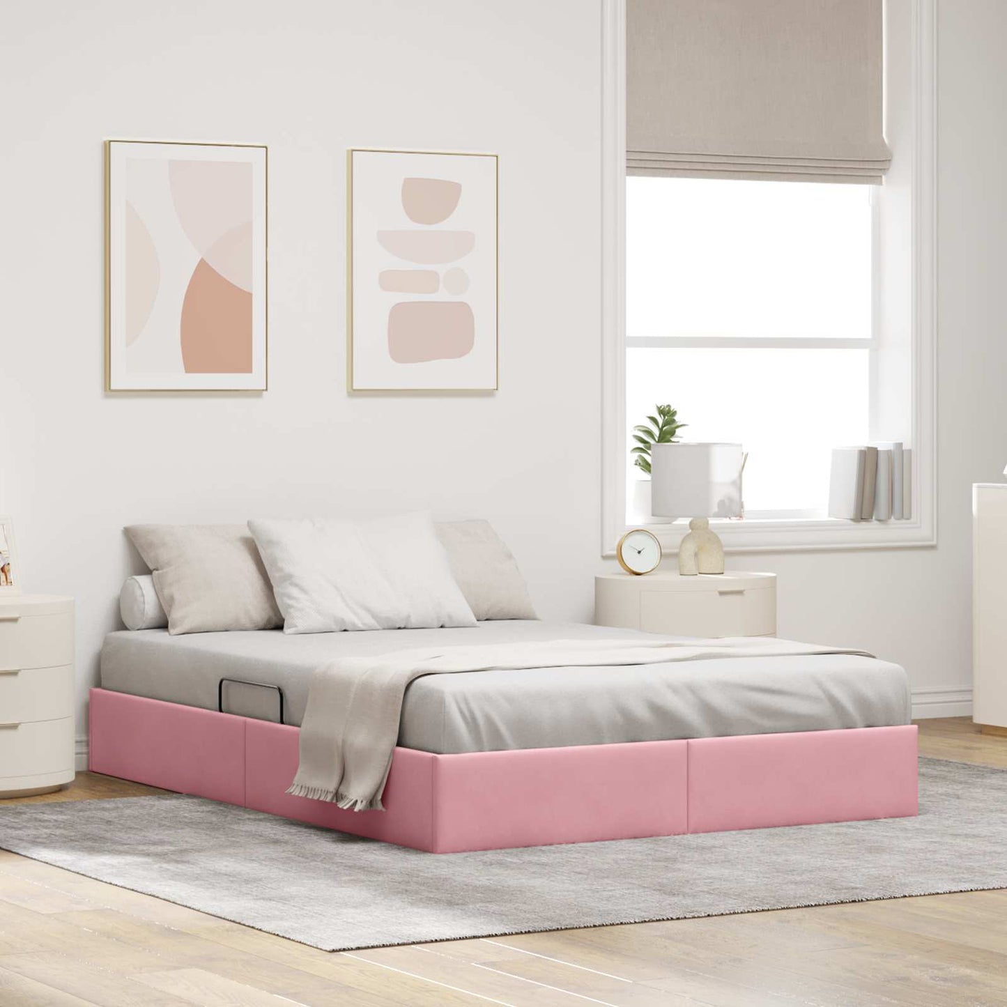 Ottoman Sengestel med opbevaring Lyserød 140 x 190 cm Fløjl