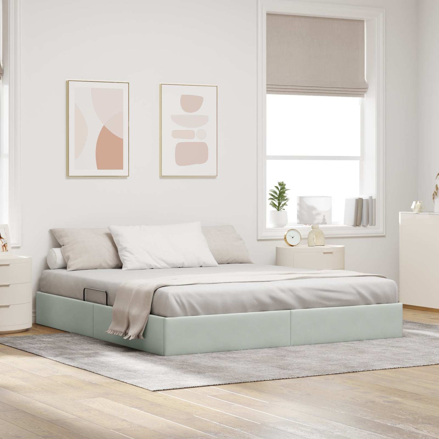 Ottoman Sengestel med opbevaring Lysegrå 160 x 200 cm Fløjl