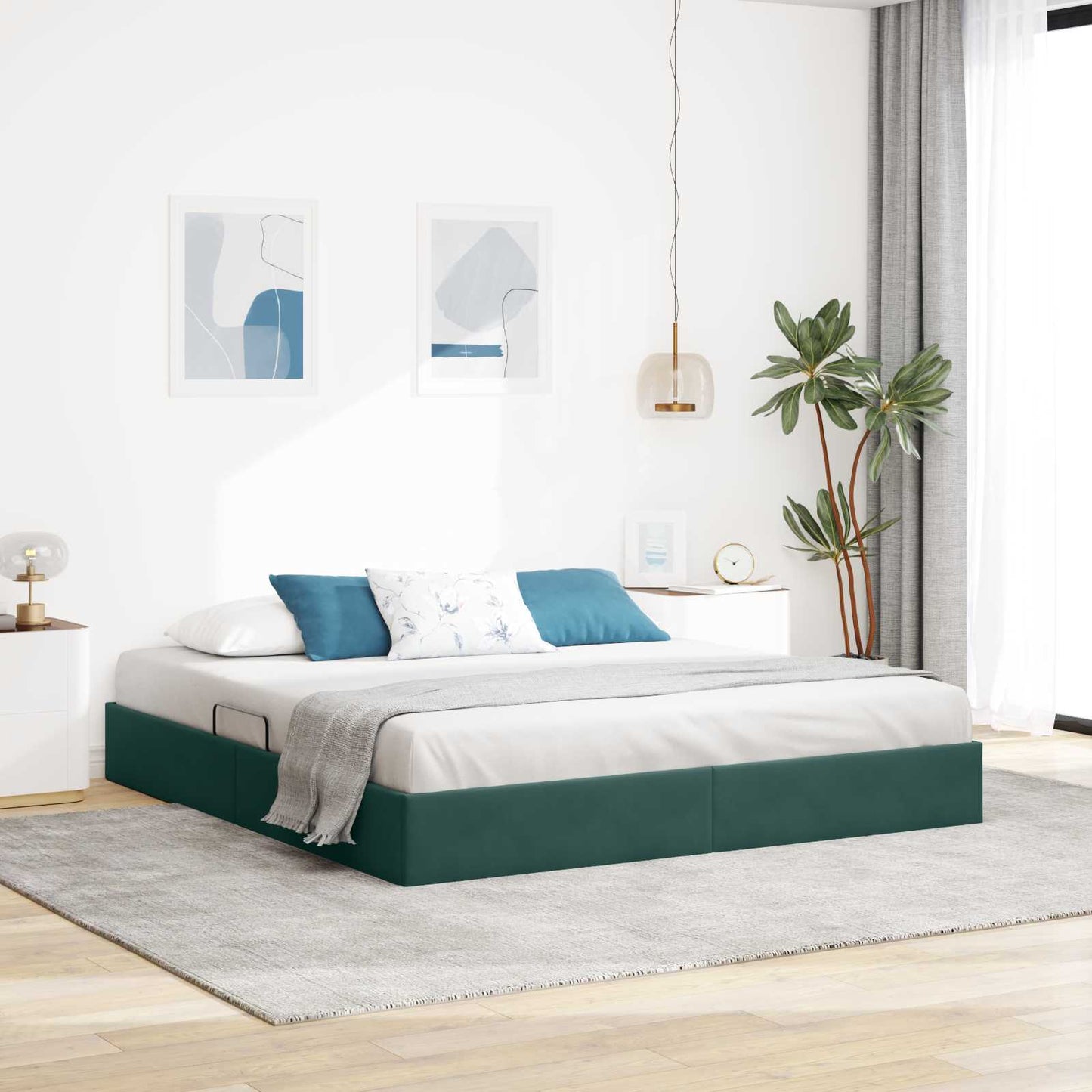 Ottoman Sengestel med opbevaring Mørkegrøn 160 x 200 cm Fløjl