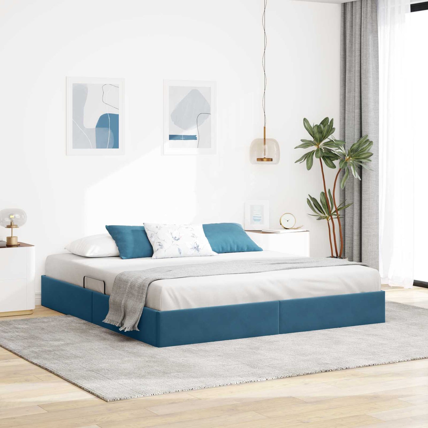Ottoman Sengestel med opbevaring Mørk blå 180 x 200 cm Fløjl