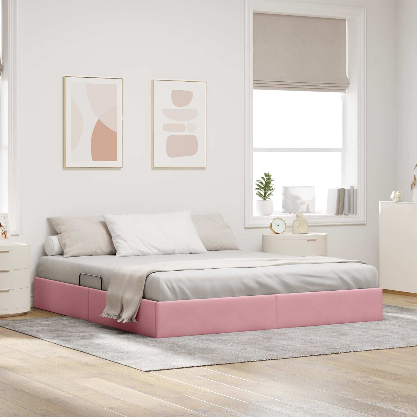 Ottoman Sengestel med opbevaring Lyserød 180 x 200 cm Fløjl