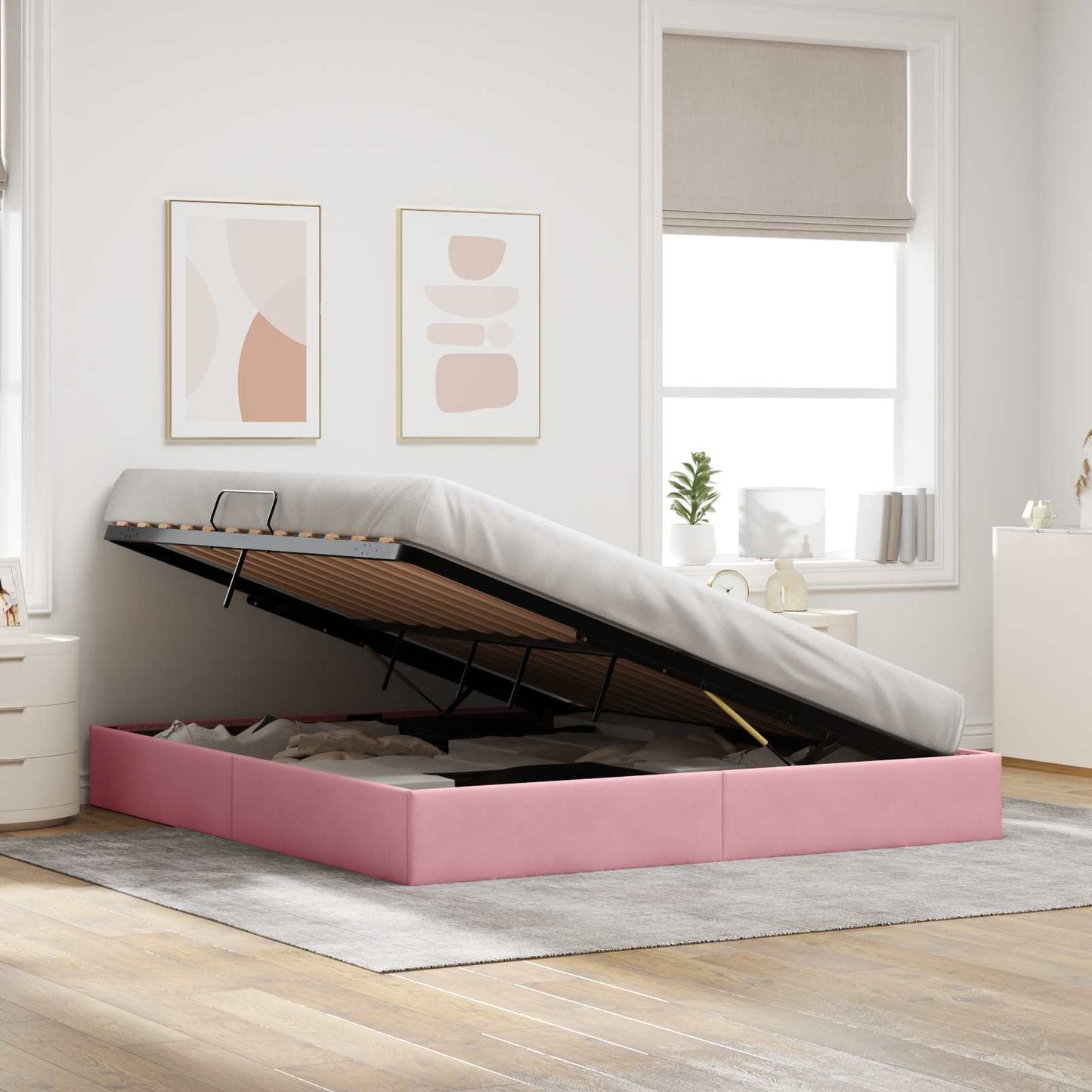 Ottoman Sengestel med opbevaring Lyserød 180 x 200 cm Fløjl