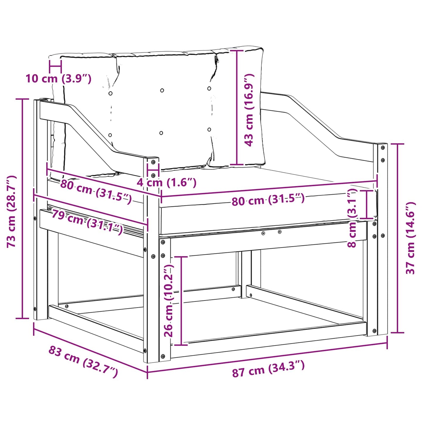 Udendørs Mellem Sofa Polyester Hvid