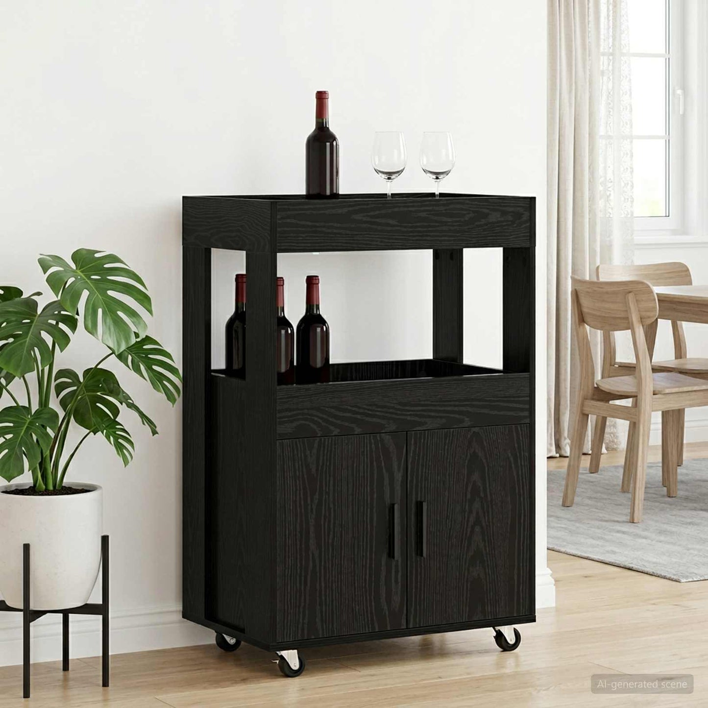 Barvogn Sort eg 60 x 39,5 x 89 cm Konstrueret træ