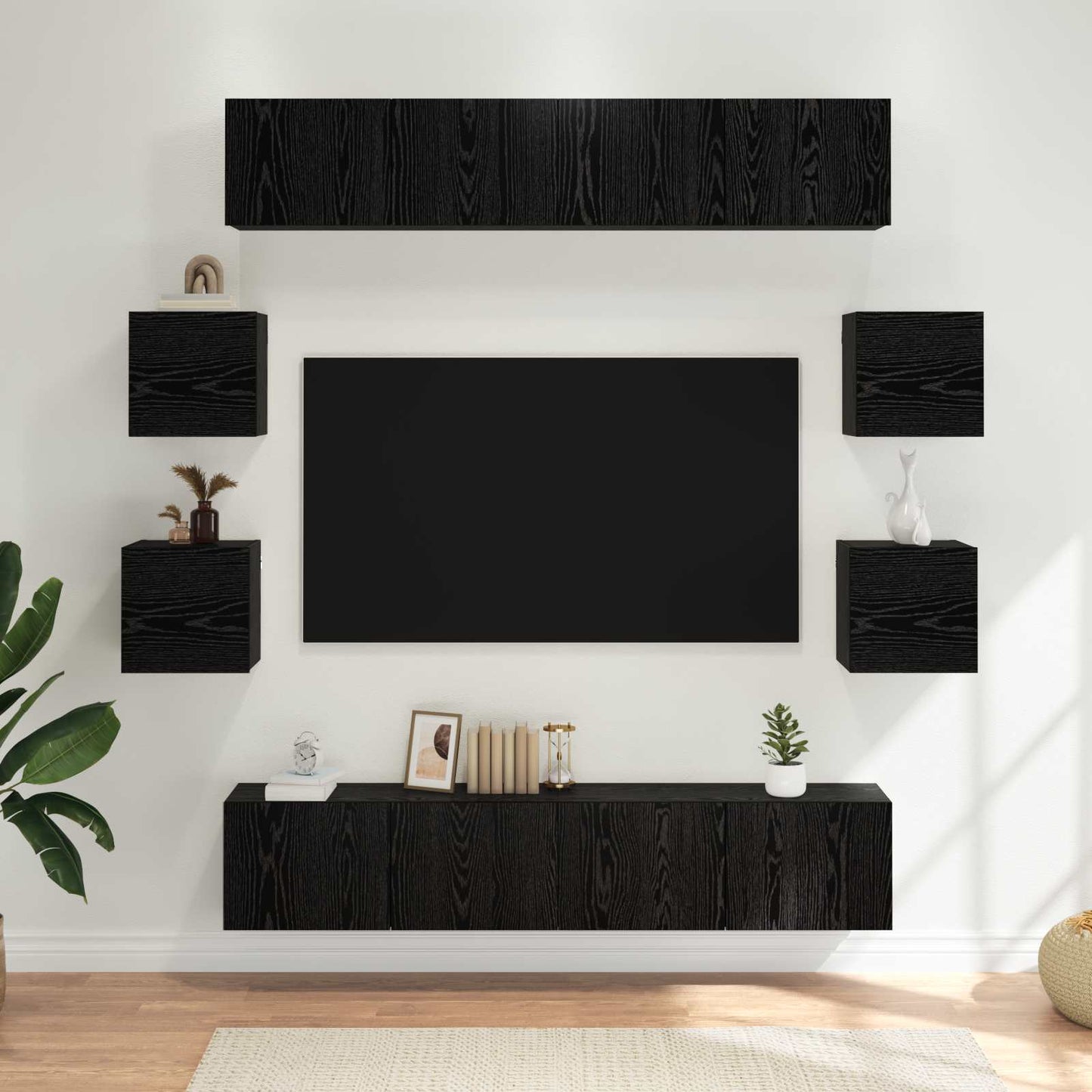TV-møbelsæt 8 pcs 80 x 30 x 30 cm Sort eg Konstrueret træ