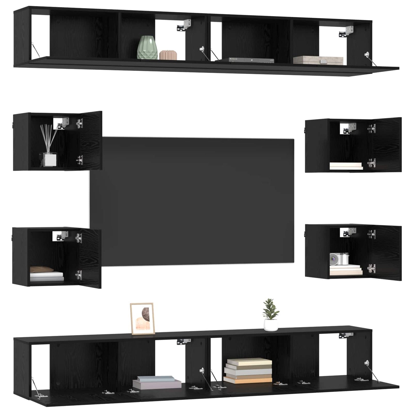 TV-møbelsæt 8 pcs 100 x 30 x 30 cm Sort eg Konstrueret træ