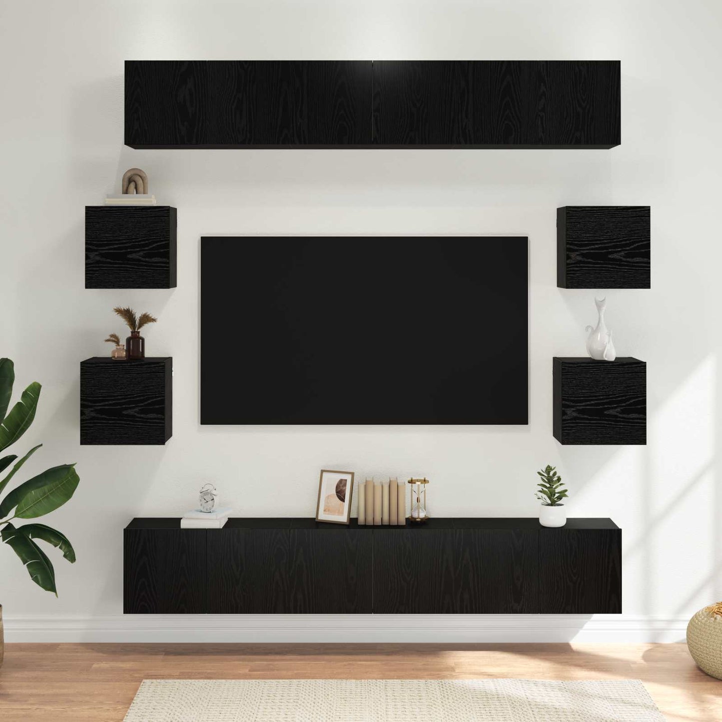 TV-møbelsæt 10 pcs 180 x 30 x 30 cm Sort eg Konstrueret træ