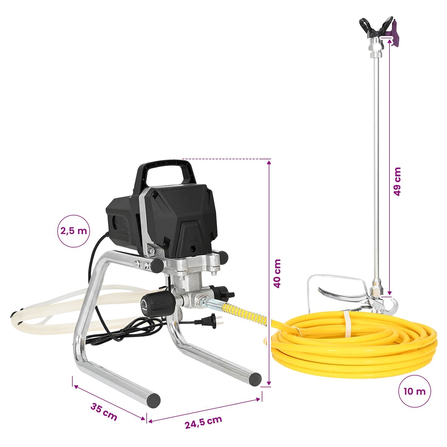 Udenluft Malersprøjte 10 m sprayslange 220V 2L/min 227 bar Sort