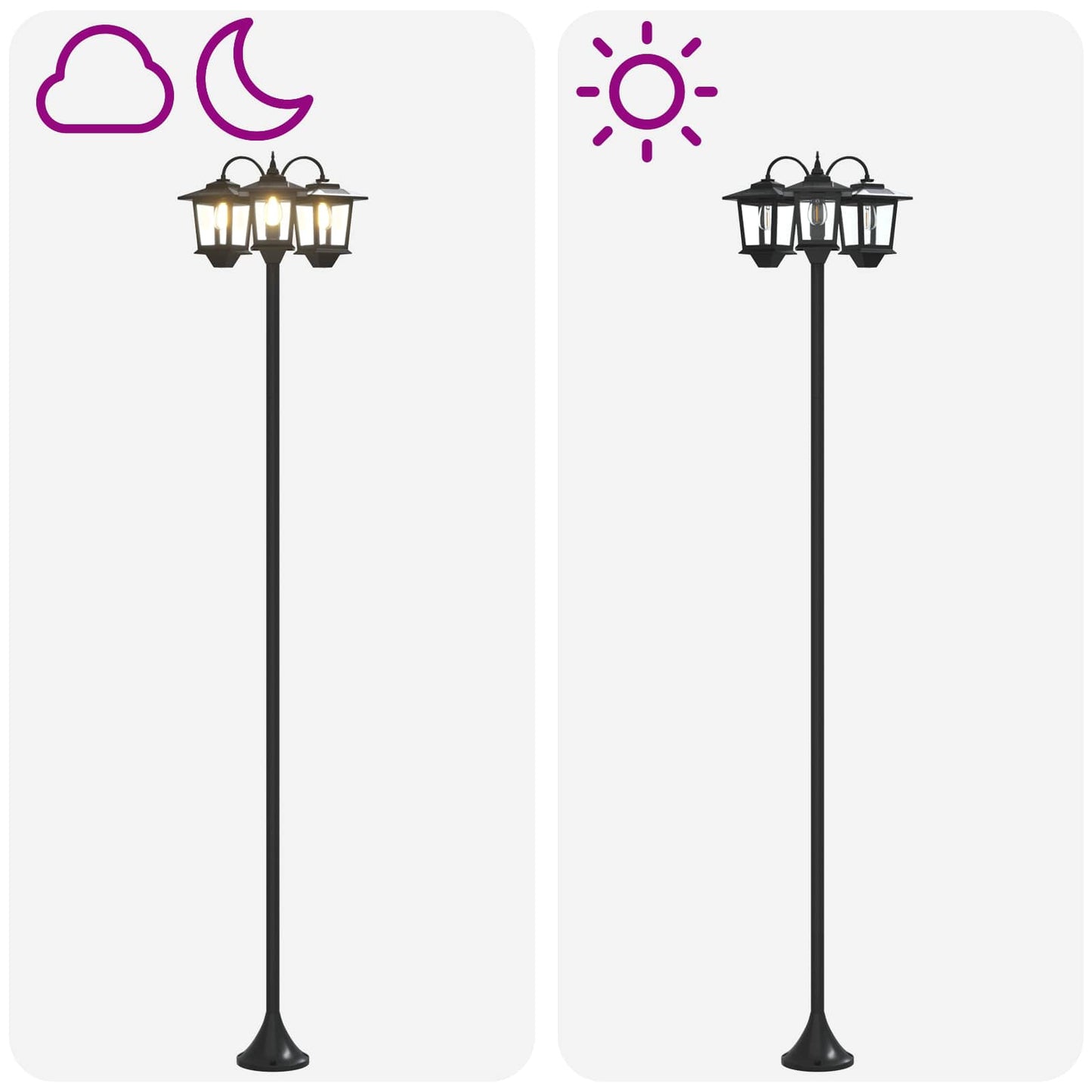 3-hoved lampepost with LED Bulb Sort 16 x 16 x 187 cm