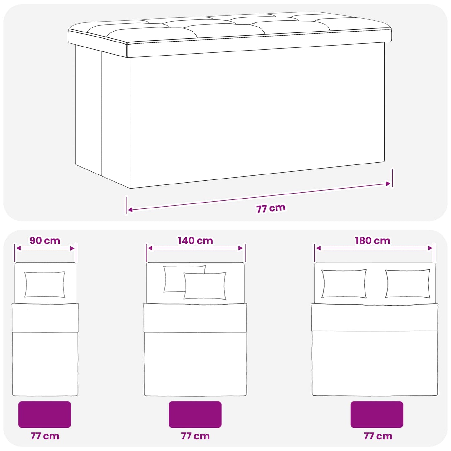Foldbar opbevaringsbænk Lysegrå 180 kg 80 L 77 x 38 x 38 cm
