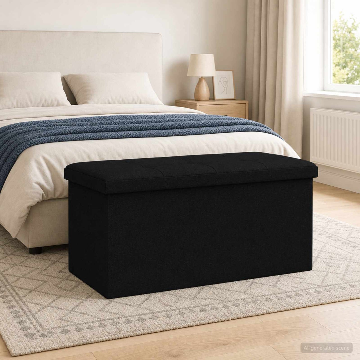 Foldbar opbevaringsbænk Sort 180 kg 80 L 77 x 38 x 38 cm Linned