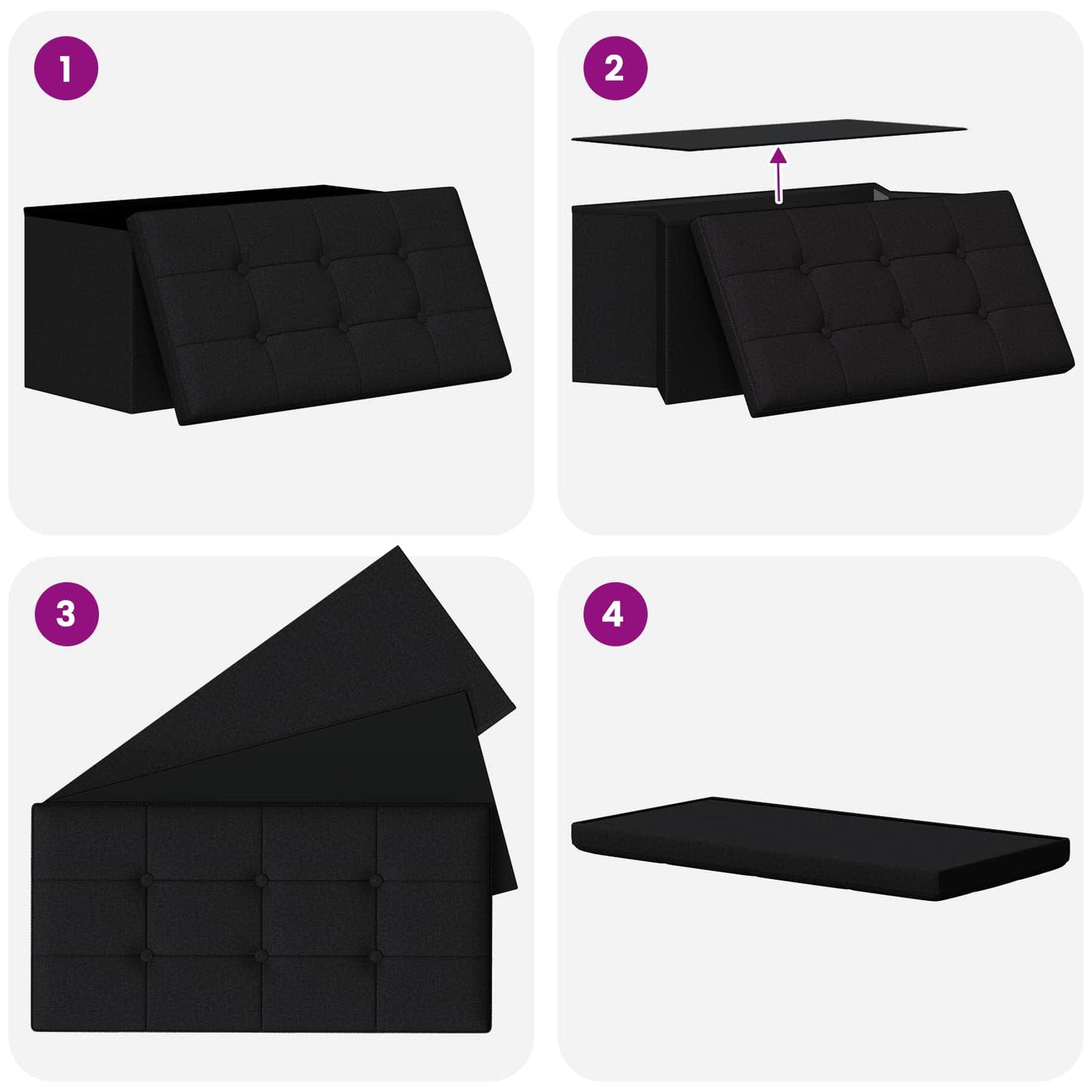 Foldbar opbevaringsbænk Sort 180 kg 80 L 77 x 38 x 38 cm Linned
