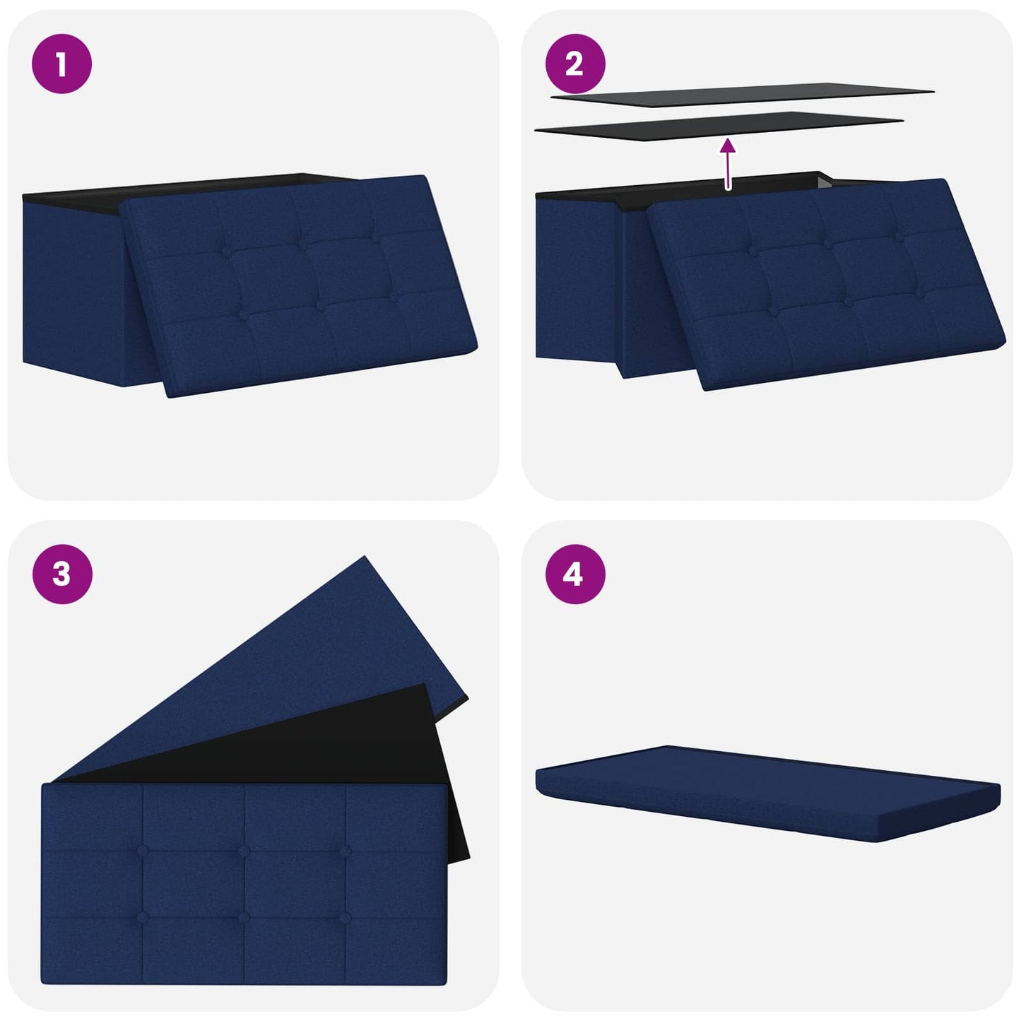 Foldbar opbevaringsbænk Blå 180 kg 80 L 77 x 38 x 38 cm Linned