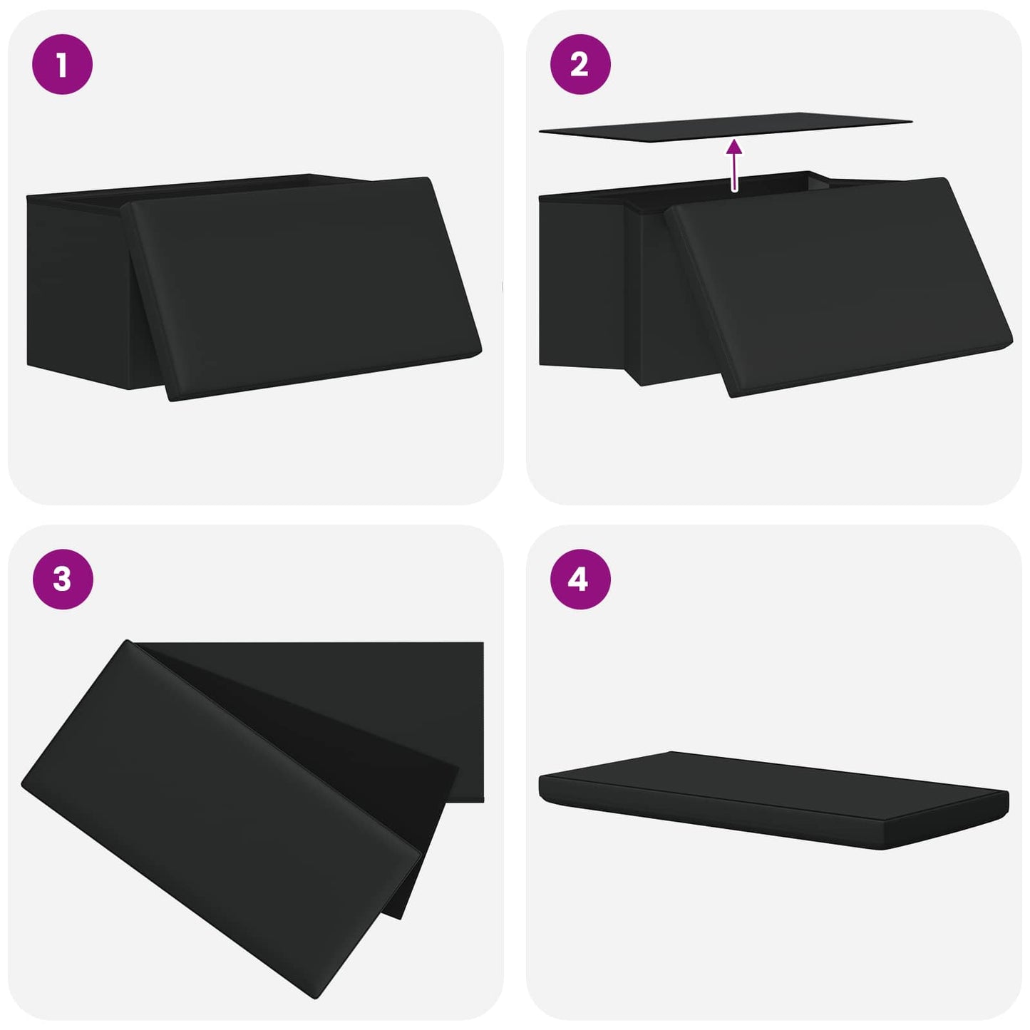 Foldbar opbevaringsbænk Sort 180 kg 80 L 77 x 38 x 38 cm PVC