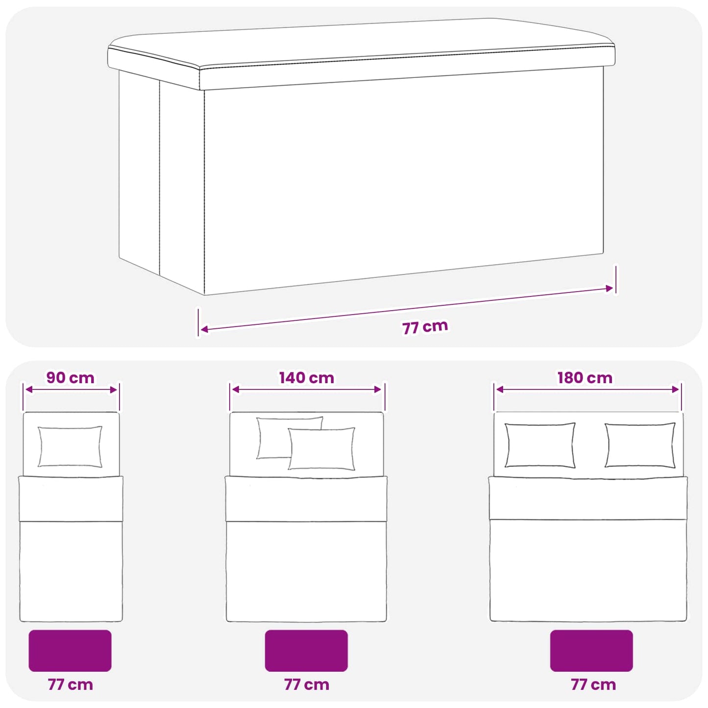 Foldbar opbevaringsbænk Hvid 180 kg 80 L 77 x 38 x 38 cm PVC