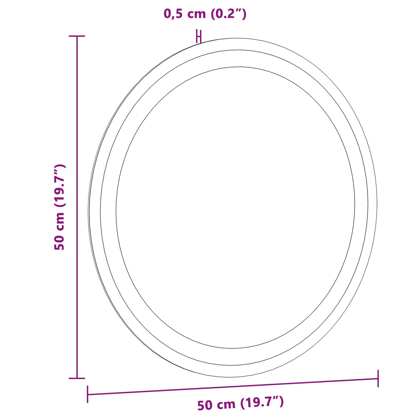 LED badeværelsesspejl med spejl Transparent Ø 50 cm hærdet glas