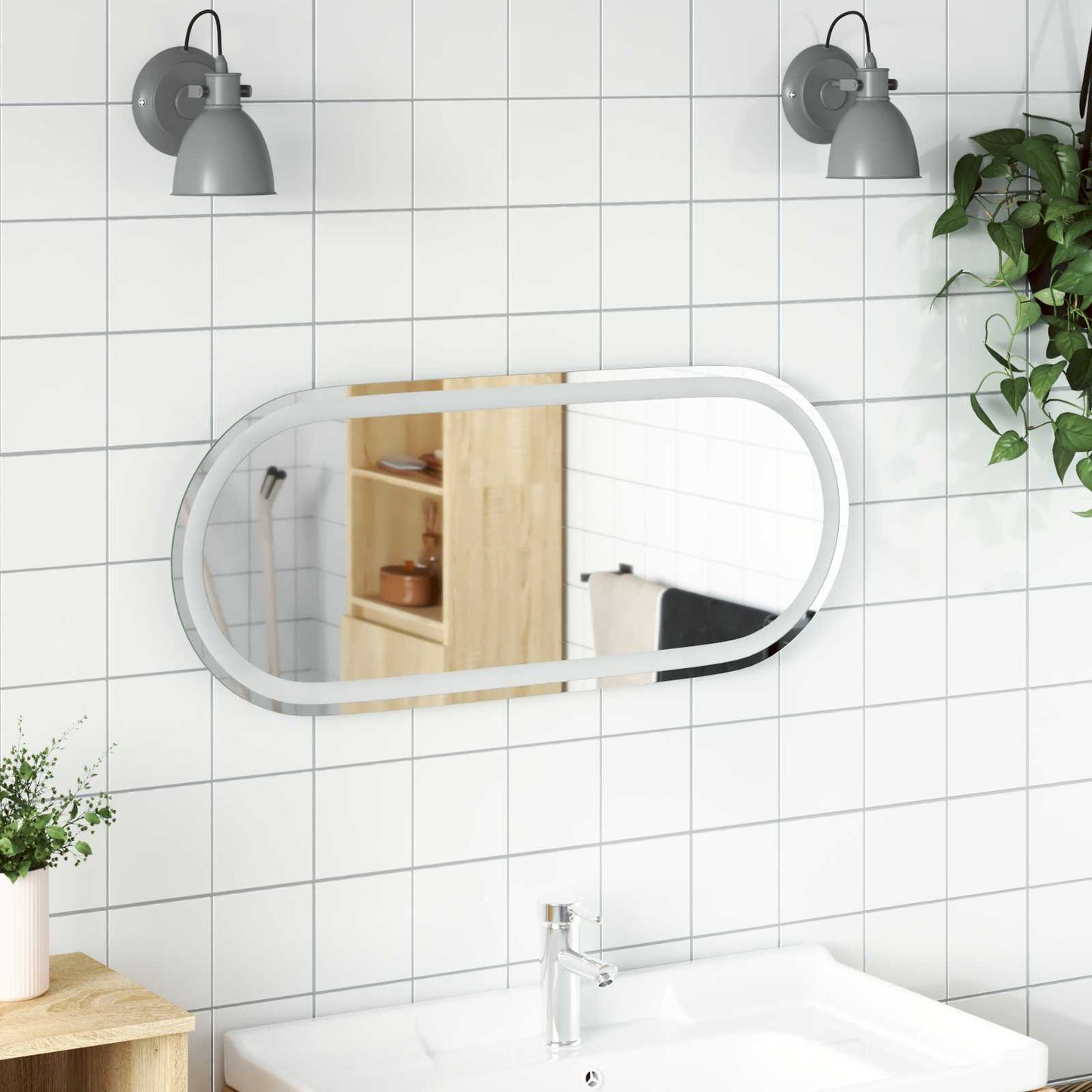 LED badeværelsesspejl Transparent 80 x 35 cm hærdet glas