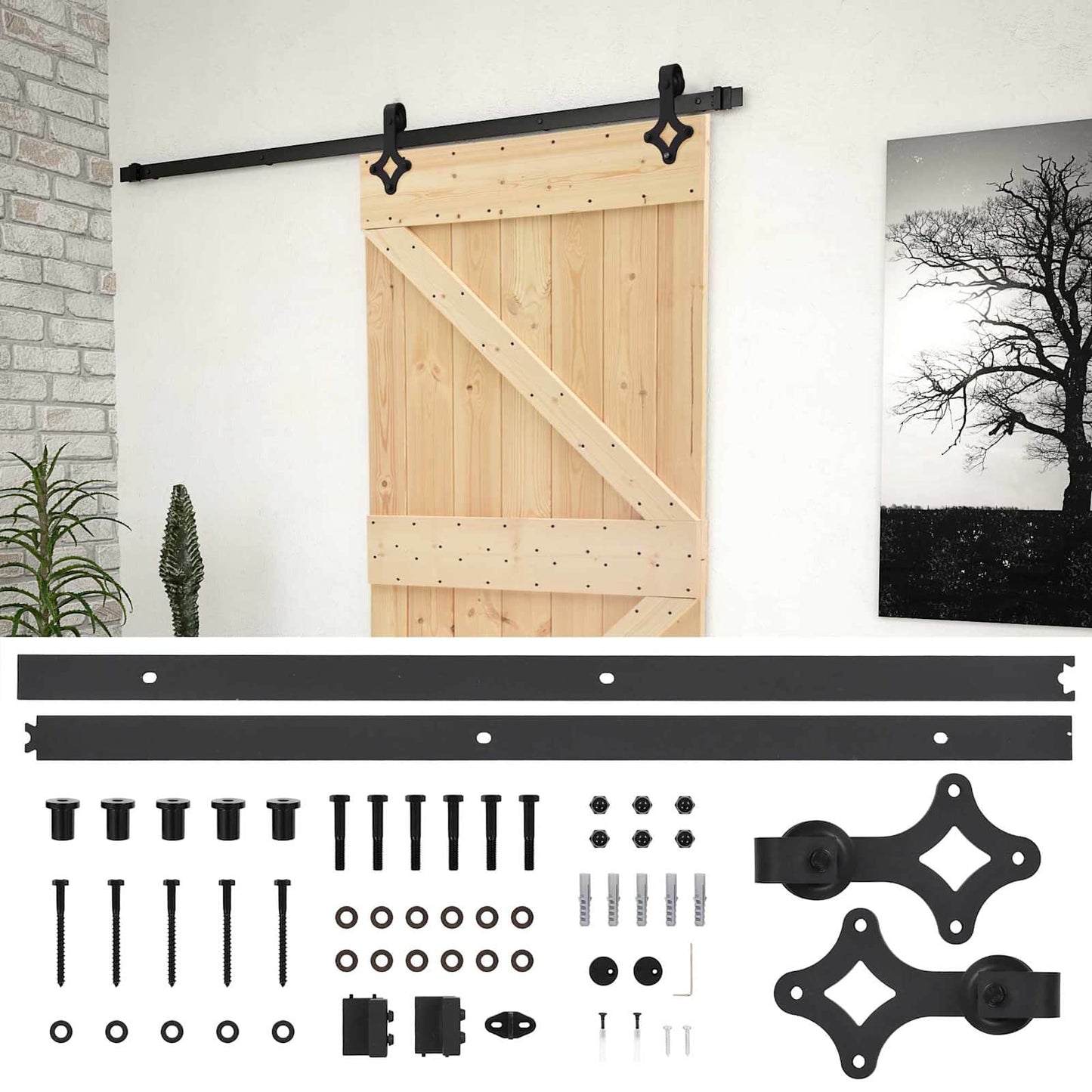 Skydedør Naturfarvet og sort 90 x 210 cm Massivt fyrretræ