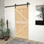 Skydedør Naturfarvet og sort 90 x 210 cm Massivt fyrretræ