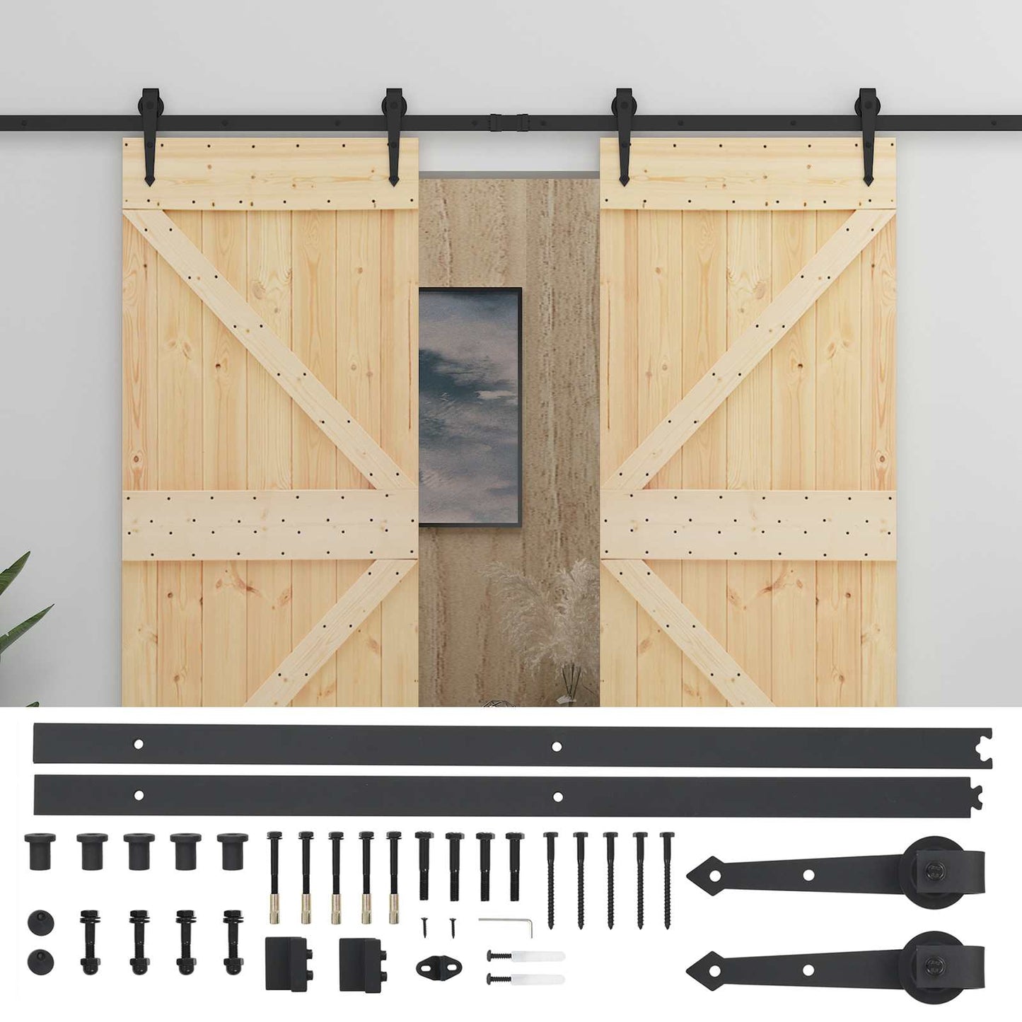 Skydedør 2 stk. 80 x 210 cm Massivt fyrretræ