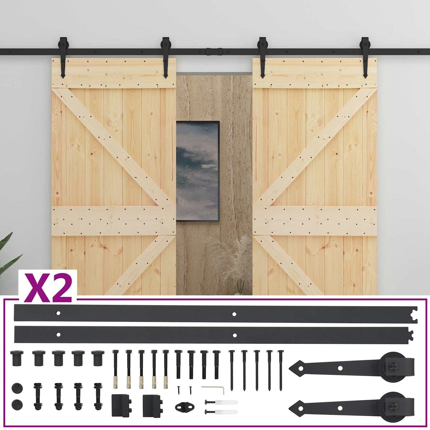 Skydedør 2 stk. 80 x 210 cm Massivt fyrretræ