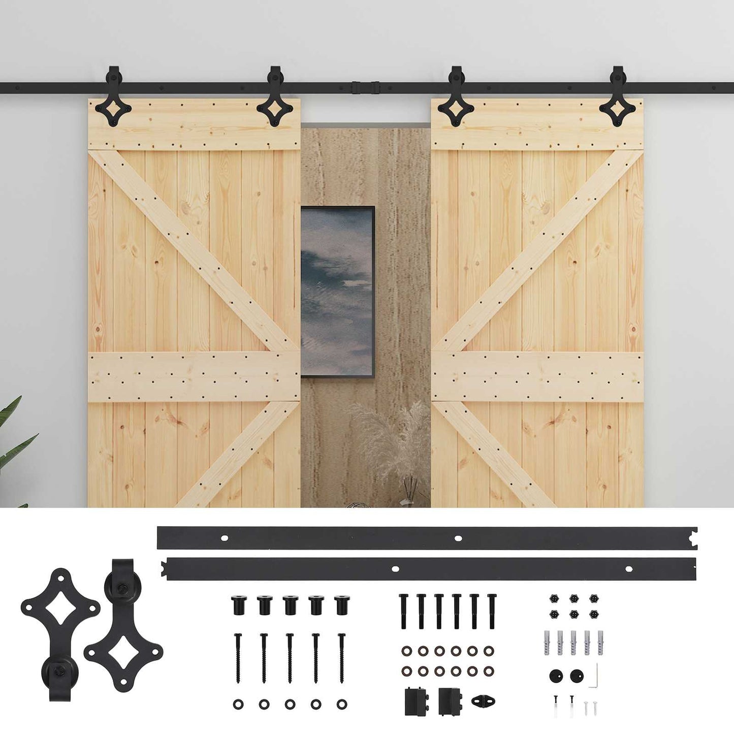 Skydedør 2 pcs 80 x 210 cm Massivt fyrretræ Naturfarvet og sort