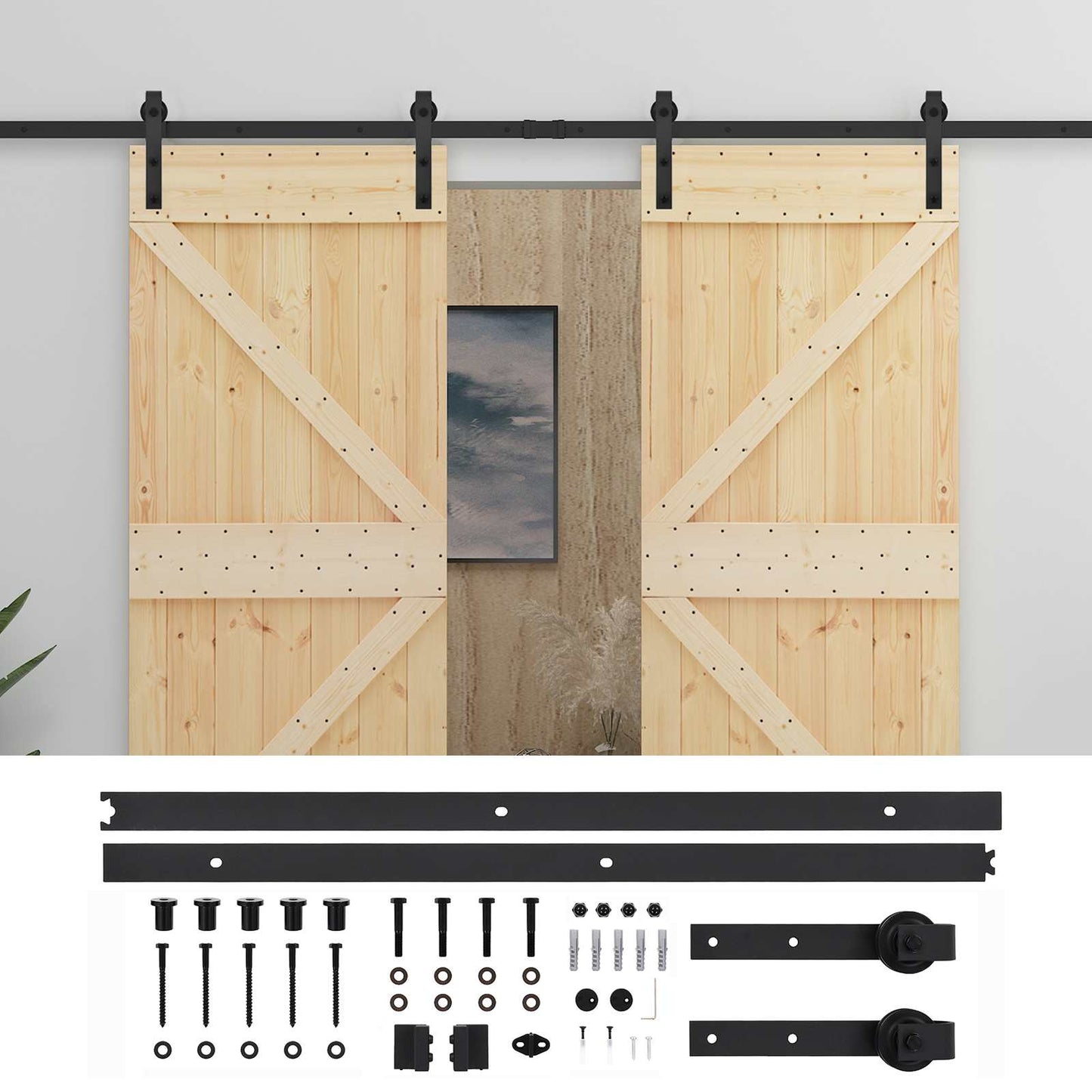 Skydedør 2 pcs Naturfarvet og sort Massivt fyrretræ