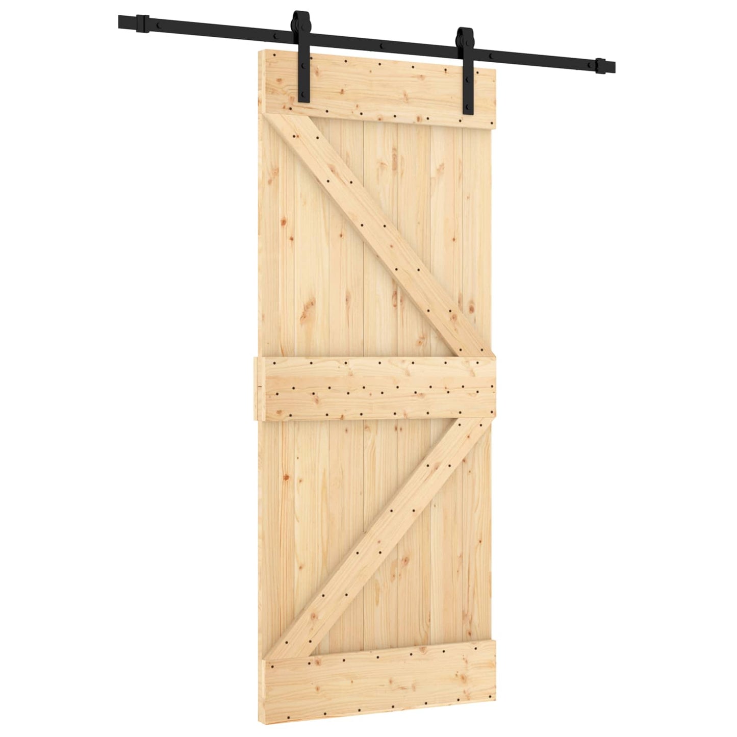 Skydedør Naturfarvet og sort 85 x 210 cm Massivt Fyrretræ