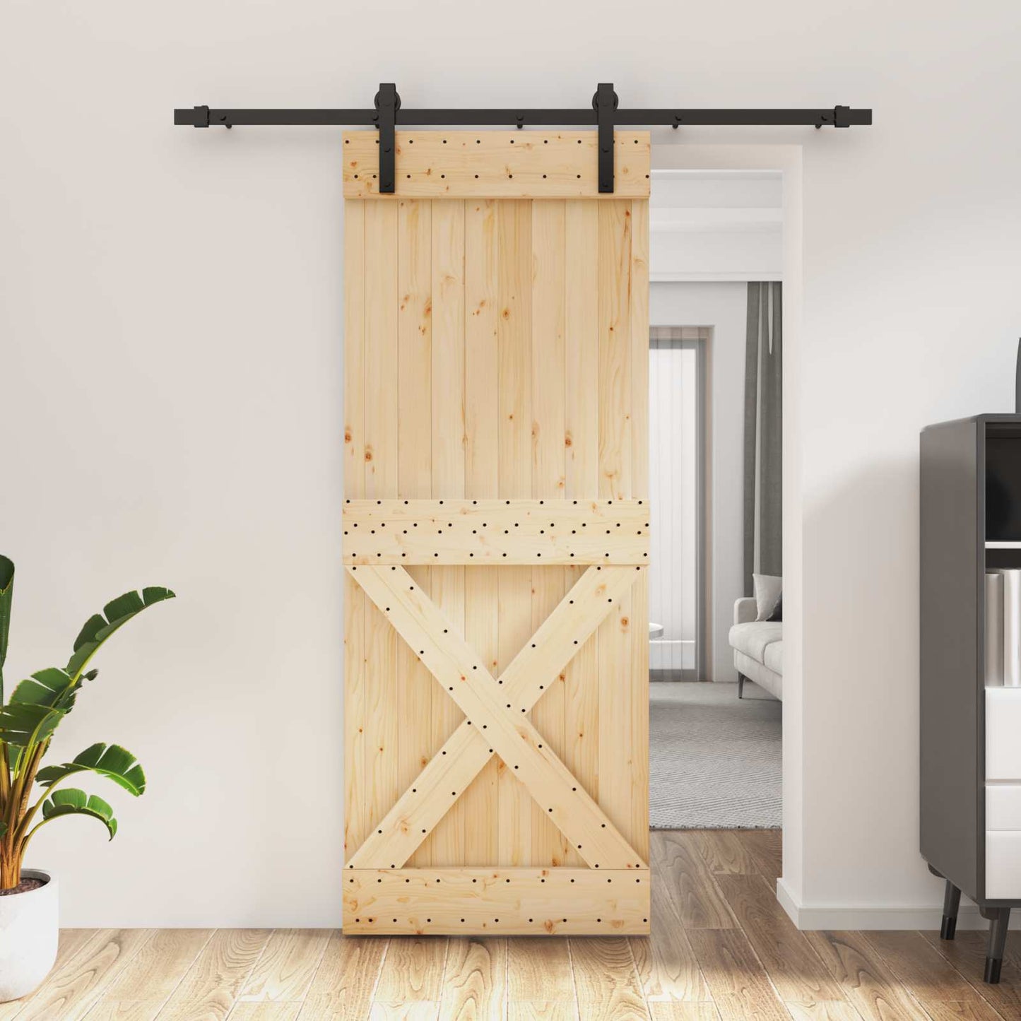 Skydedør 80 x 210 cm Massivt Fyrretræ (Ubehandlet)
