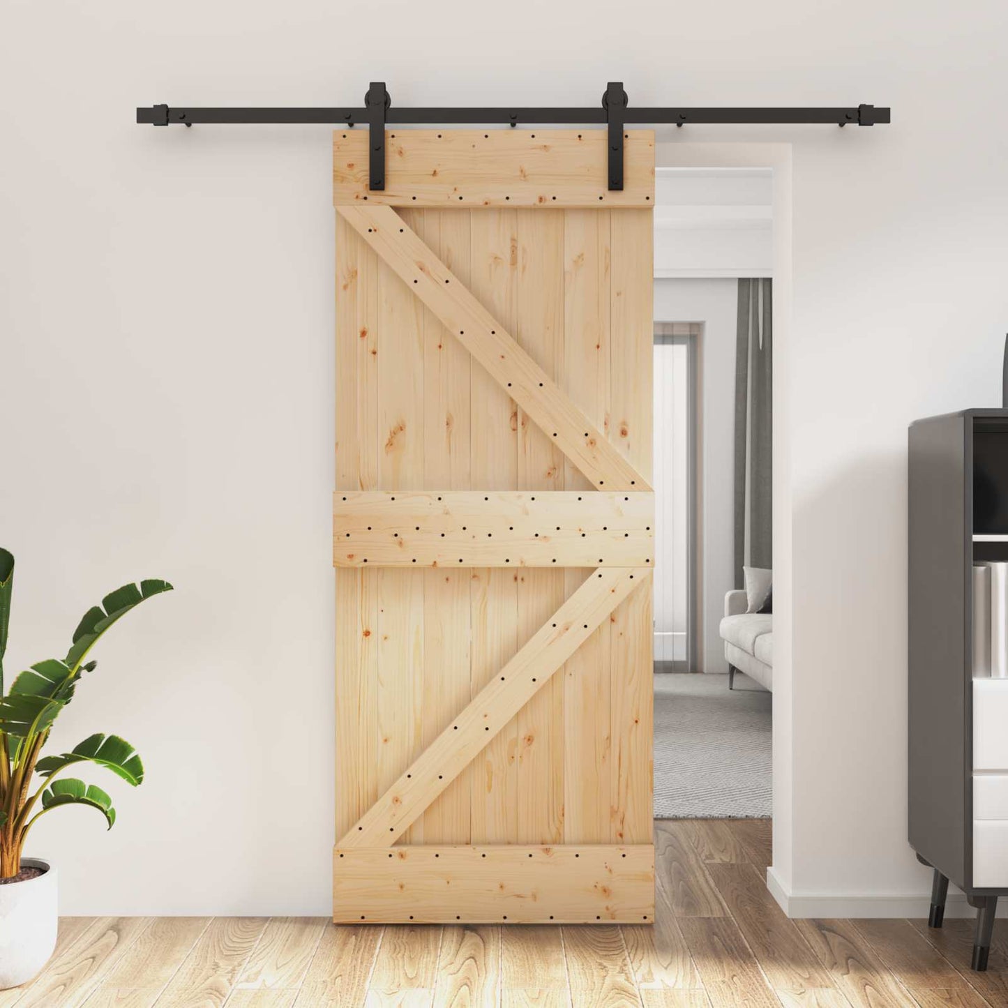 Skydedør 85 x 210 cm Massivt Fyrretræ (Ubehandlet)
