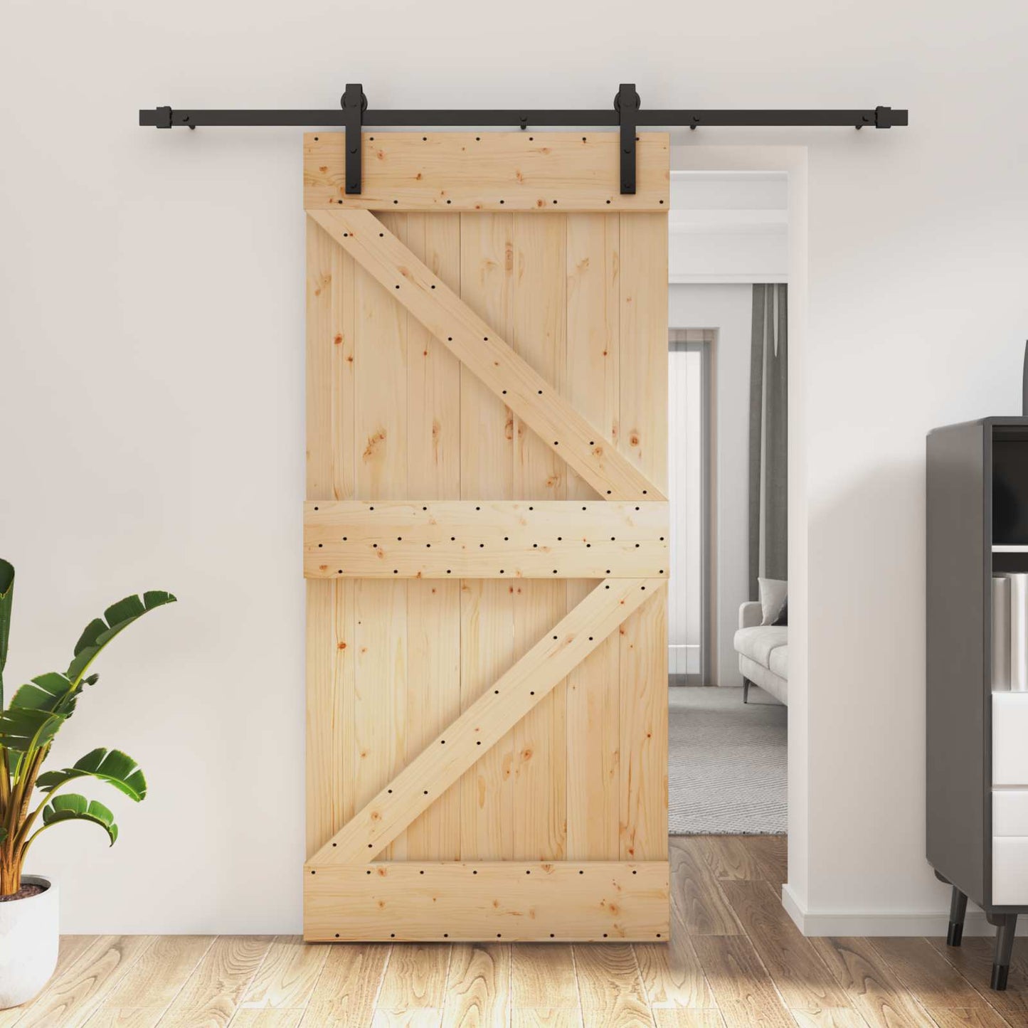 Skydedør 95 x 210 cm Massivt Fyrretræ (Ubehandlet)