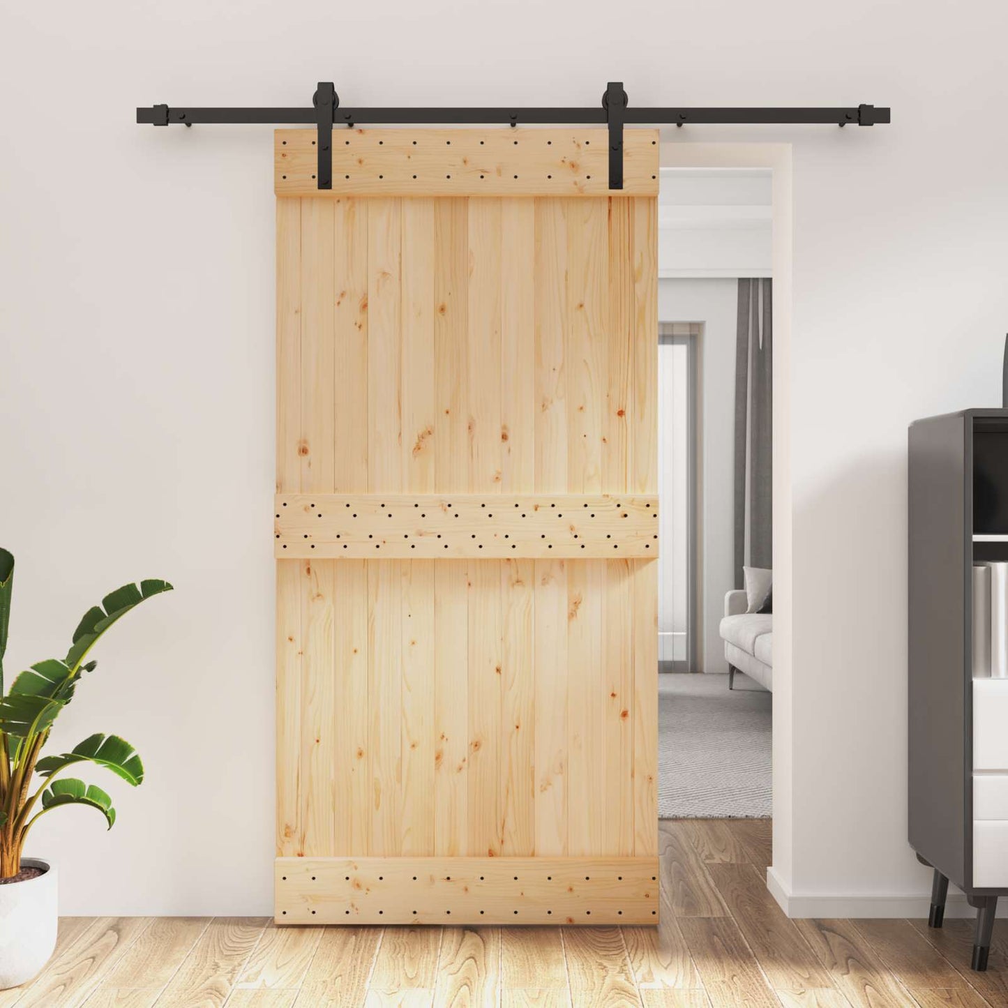Skydedør 100 x 210 cm Massivt Fyrretræ (Ubehandlet)