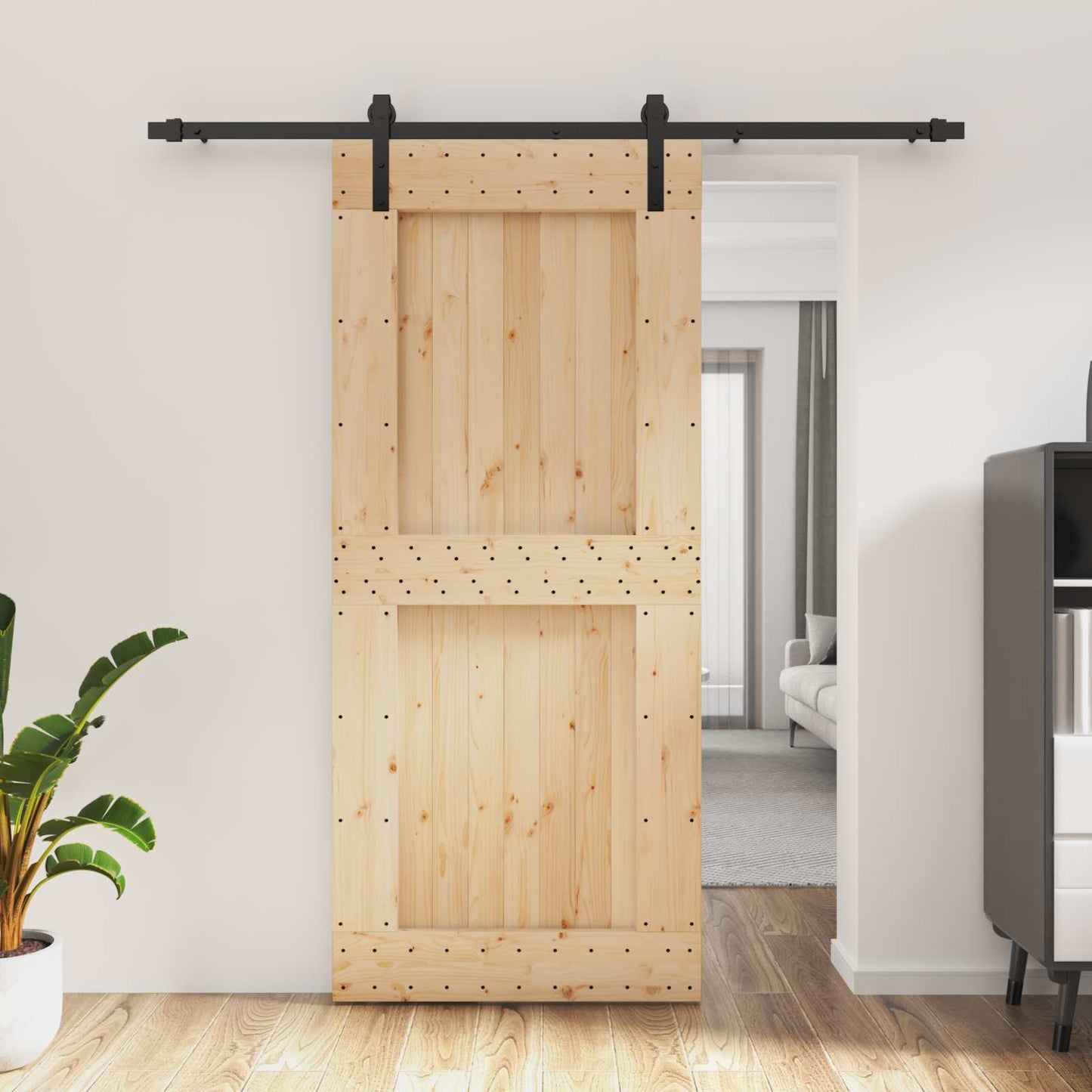 Skydedør 90 x 210 cm Massivt Fyrretræ (Ubehandlet)