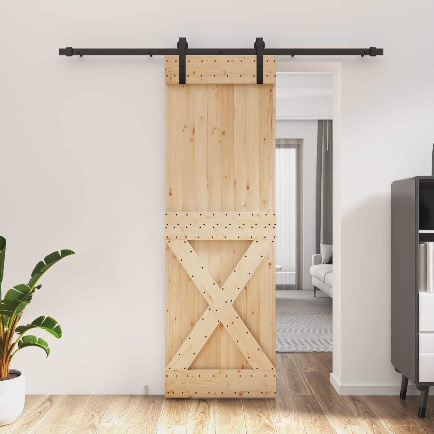 Skydedør 70 x 210 cm Massivt Fyrretræ (Ubehandlet)