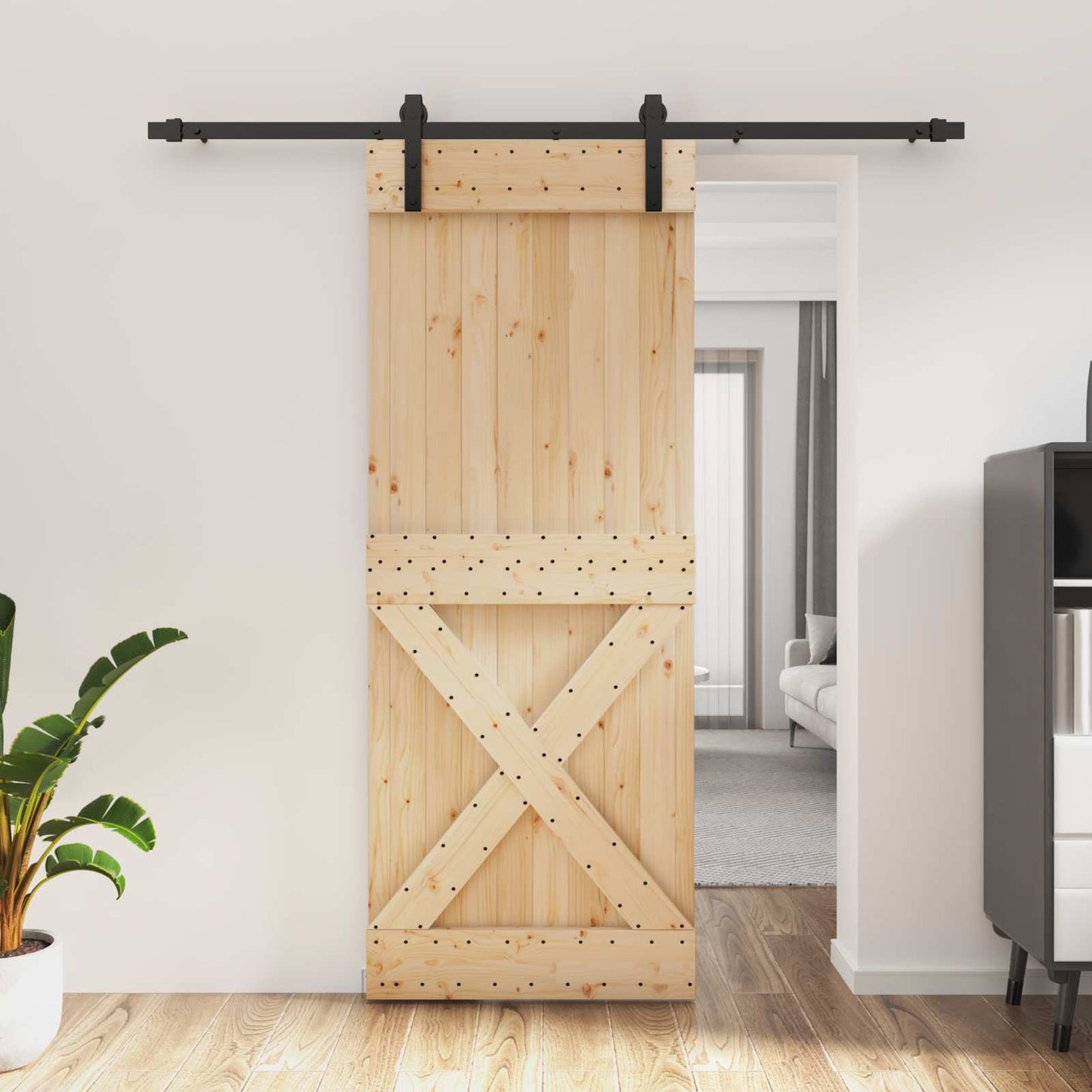 Skydedør 80 x 210 cm Massivt Fyrretræ (Ubehandlet)