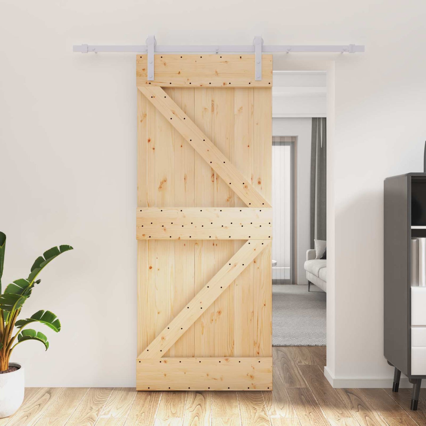 Skydedør Natur og hvid 85 x 210 cm Massivt Fyrretræ
