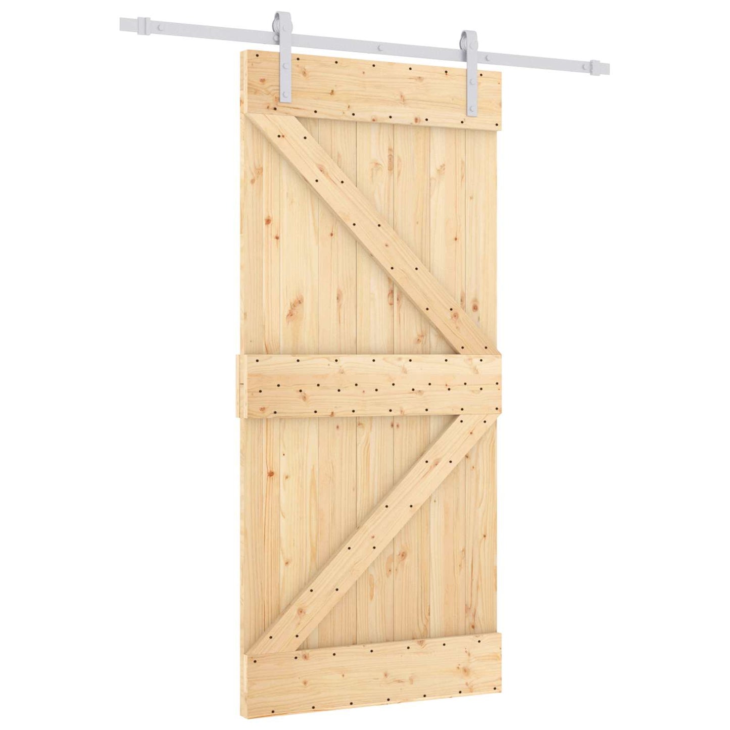 Skydedør 90 x 210 cm Massivt fyrretræ Natur og hvid