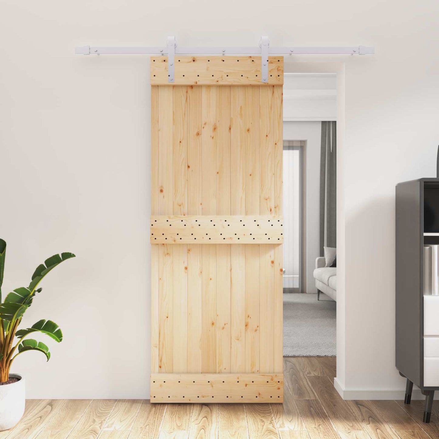 Skydedør 80 x 210 cm Massivt Fyrretræ (Ubehandlet)