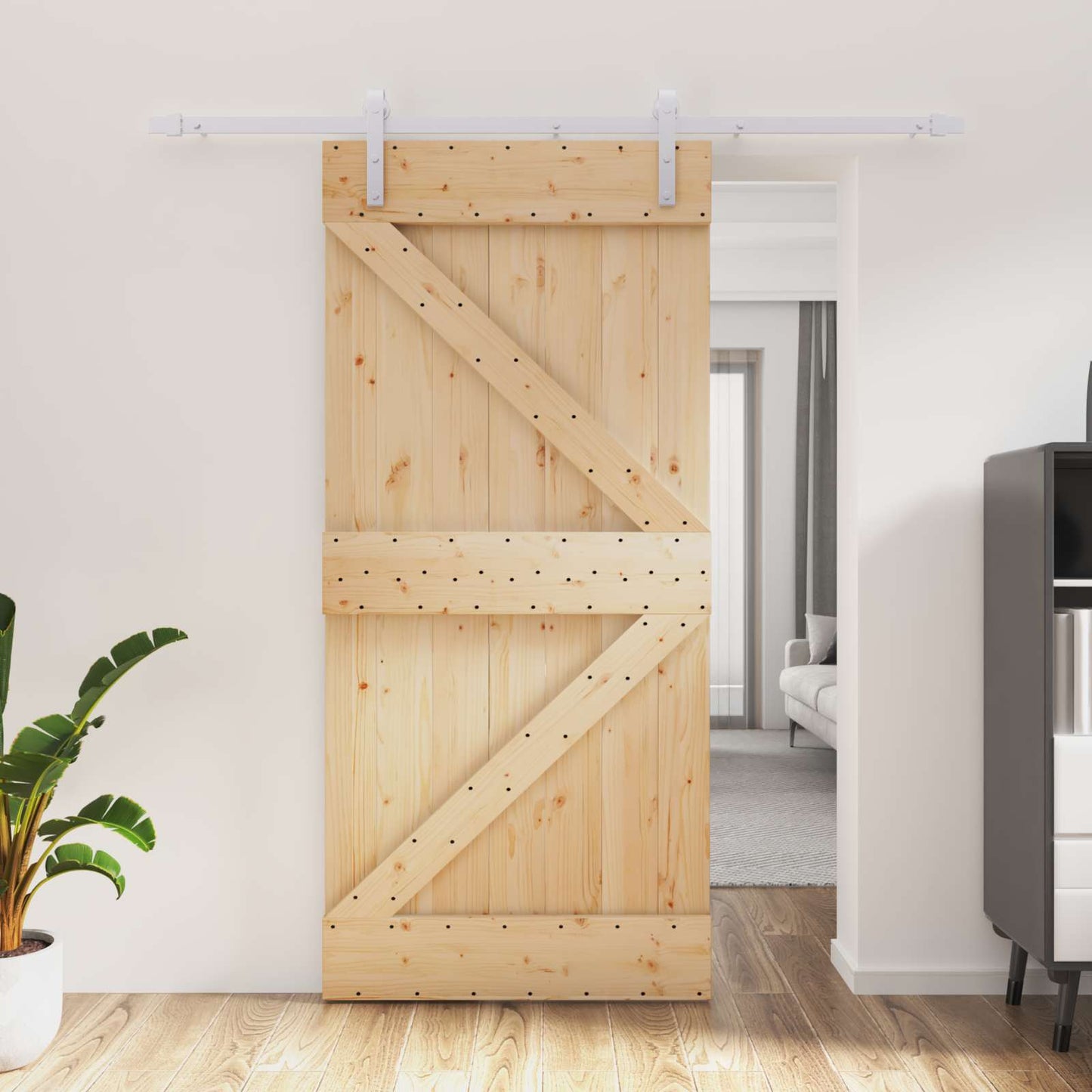 Skydedør 95 x 210 cm Massivt Fyrretræ (Ubehandlet)