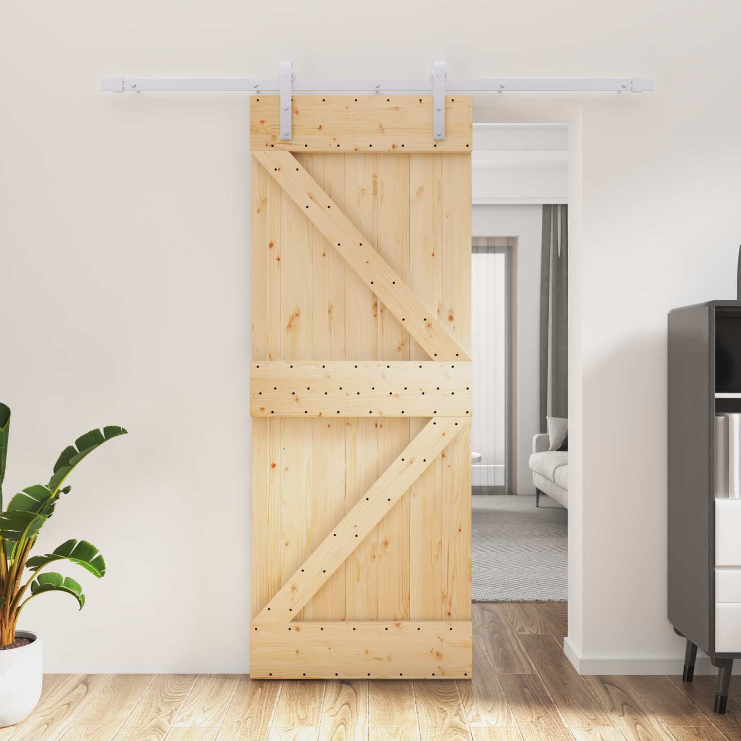Skydedør Natur og hvid 80 x 210 cm Massivt fyrretræ
